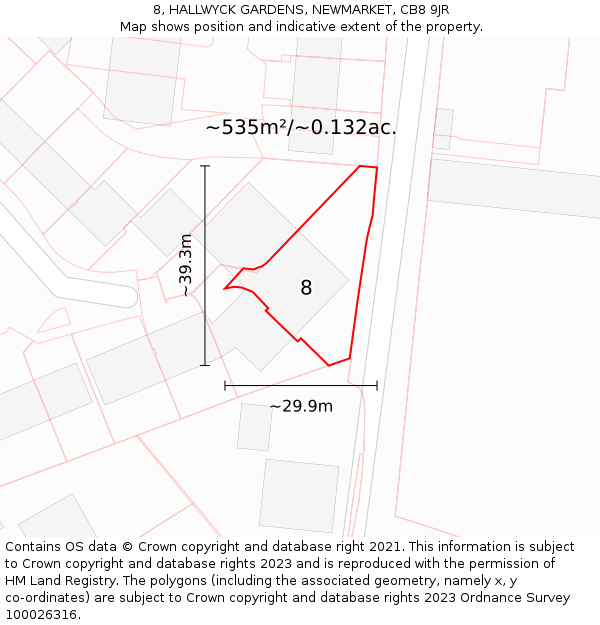 8, HALLWYCK GARDENS, NEWMARKET, CB8 9JR: Plot and title map