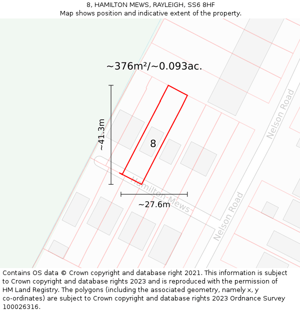 8, HAMILTON MEWS, RAYLEIGH, SS6 8HF: Plot and title map