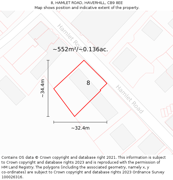 8, HAMLET ROAD, HAVERHILL, CB9 8EE: Plot and title map
