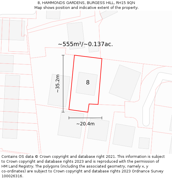 8, HAMMONDS GARDENS, BURGESS HILL, RH15 9QN: Plot and title map