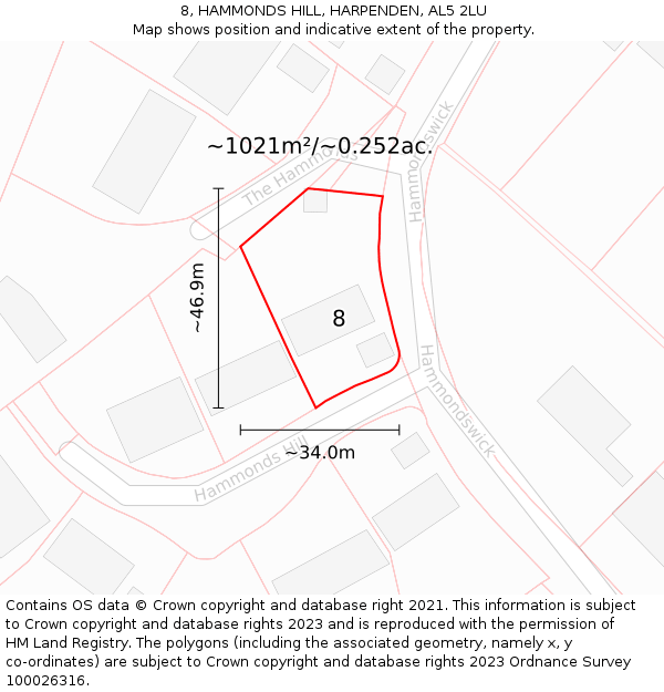 8, HAMMONDS HILL, HARPENDEN, AL5 2LU: Plot and title map