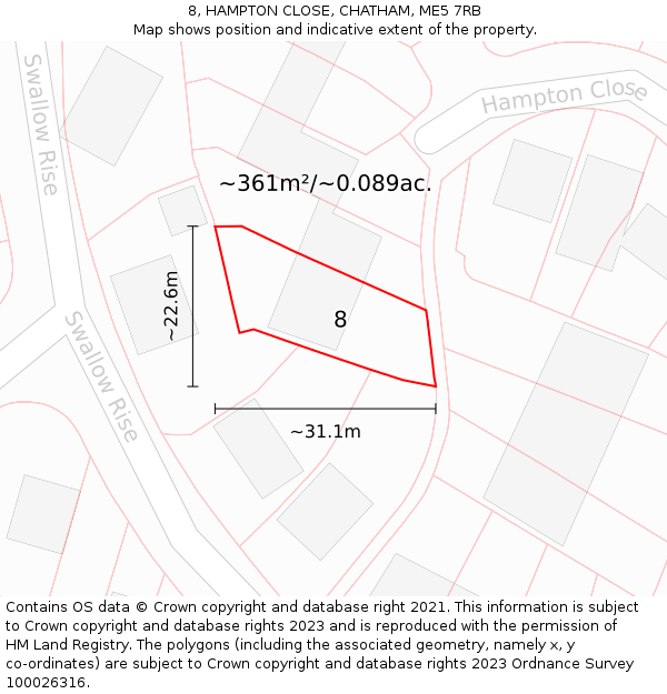 8, HAMPTON CLOSE, CHATHAM, ME5 7RB: Plot and title map