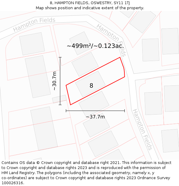 8, HAMPTON FIELDS, OSWESTRY, SY11 1TJ: Plot and title map