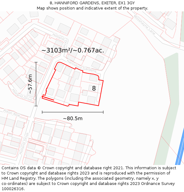 8, HANNIFORD GARDENS, EXETER, EX1 3GY: Plot and title map