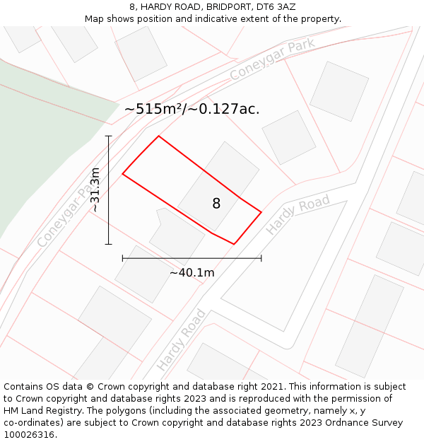 8, HARDY ROAD, BRIDPORT, DT6 3AZ: Plot and title map