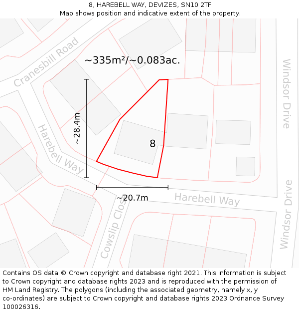 8, HAREBELL WAY, DEVIZES, SN10 2TF: Plot and title map