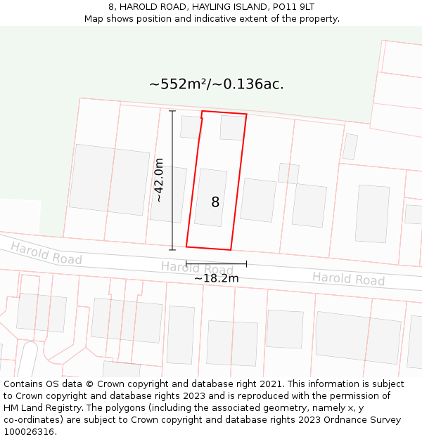 8, HAROLD ROAD, HAYLING ISLAND, PO11 9LT: Plot and title map