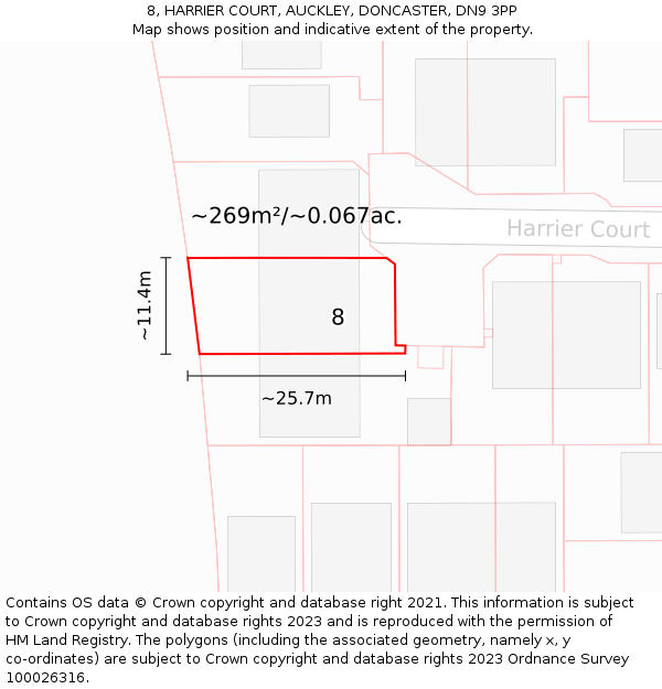8, HARRIER COURT, AUCKLEY, DONCASTER, DN9 3PP: Plot and title map