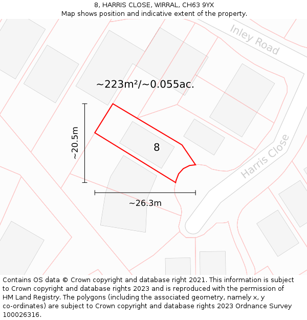 8, HARRIS CLOSE, WIRRAL, CH63 9YX: Plot and title map