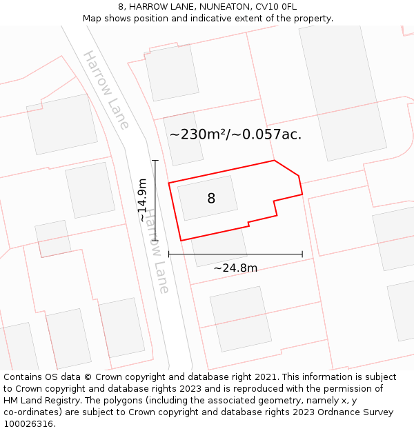 8, HARROW LANE, NUNEATON, CV10 0FL: Plot and title map