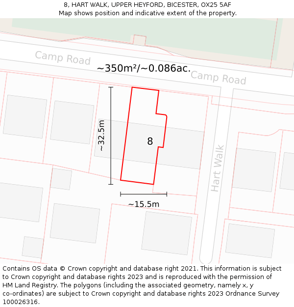 8, HART WALK, UPPER HEYFORD, BICESTER, OX25 5AF: Plot and title map