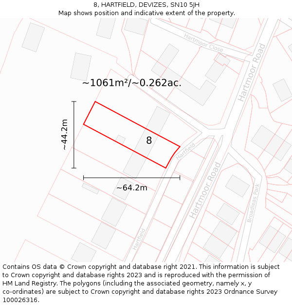 8, HARTFIELD, DEVIZES, SN10 5JH: Plot and title map