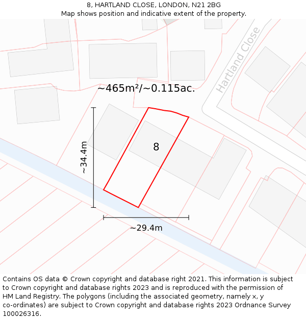 8, HARTLAND CLOSE, LONDON, N21 2BG: Plot and title map