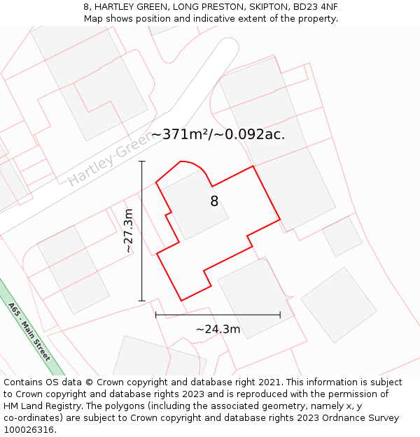 8, HARTLEY GREEN, LONG PRESTON, SKIPTON, BD23 4NF: Plot and title map