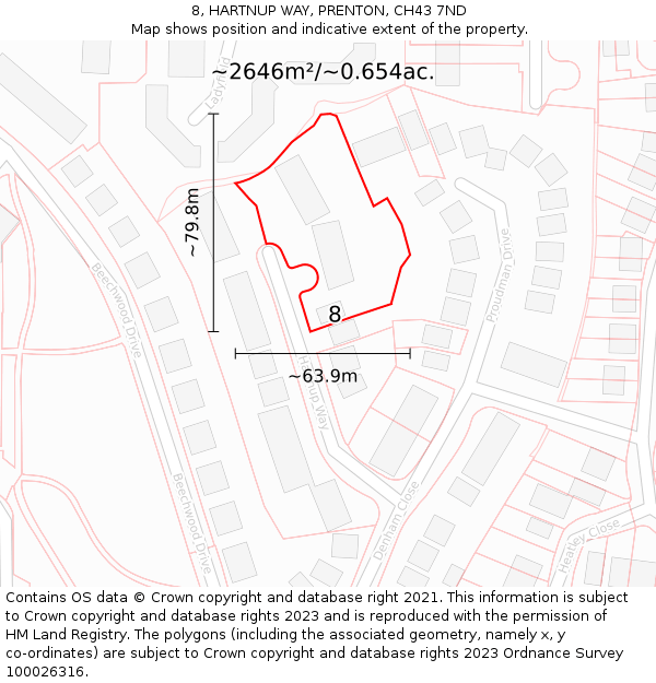 8, HARTNUP WAY, PRENTON, CH43 7ND: Plot and title map