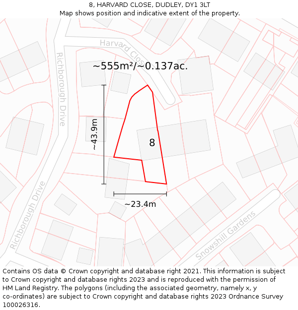 8, HARVARD CLOSE, DUDLEY, DY1 3LT: Plot and title map