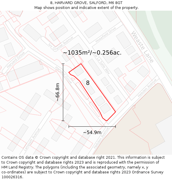 8, HARVARD GROVE, SALFORD, M6 8GT: Plot and title map