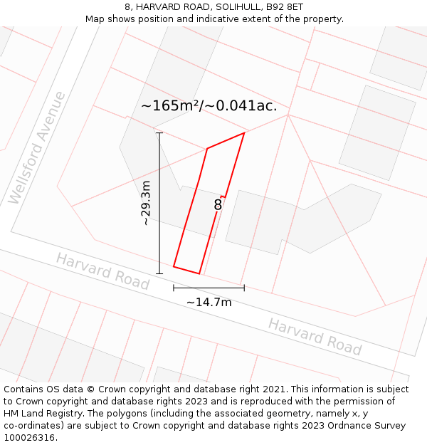 8, HARVARD ROAD, SOLIHULL, B92 8ET: Plot and title map