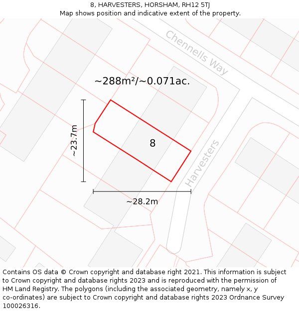 8, HARVESTERS, HORSHAM, RH12 5TJ: Plot and title map