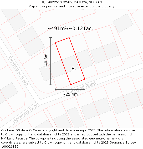 8, HARWOOD ROAD, MARLOW, SL7 2AS: Plot and title map