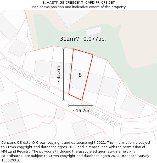 8, HASTINGS CRESCENT, CARDIFF, CF3 5ET: Plot and title map