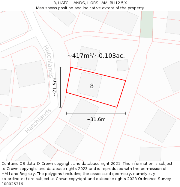 8, HATCHLANDS, HORSHAM, RH12 5JX: Plot and title map