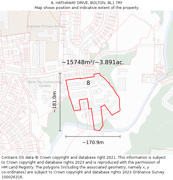 8, HATHAWAY DRIVE, BOLTON, BL1 7RY: Plot and title map