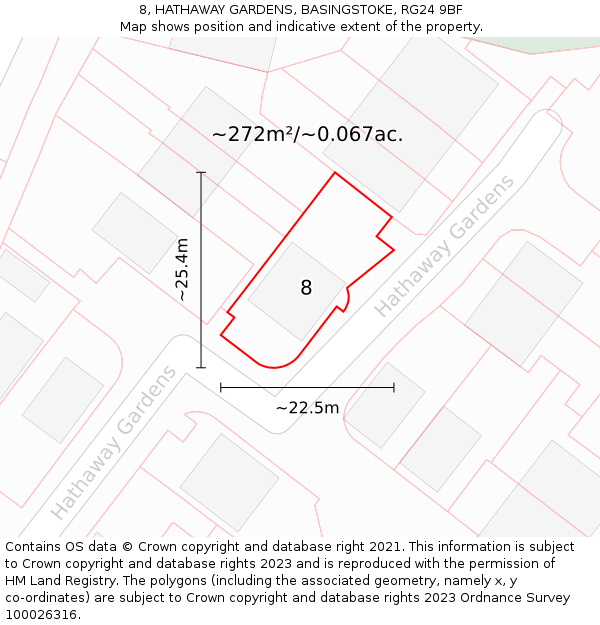 8, HATHAWAY GARDENS, BASINGSTOKE, RG24 9BF: Plot and title map