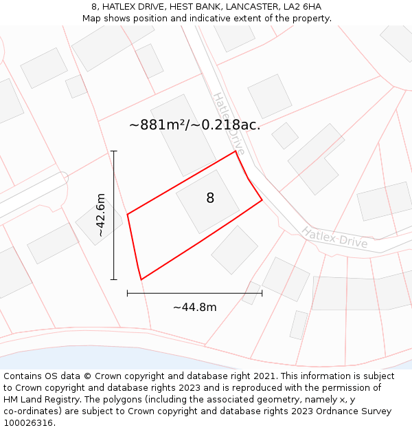 8, HATLEX DRIVE, HEST BANK, LANCASTER, LA2 6HA: Plot and title map