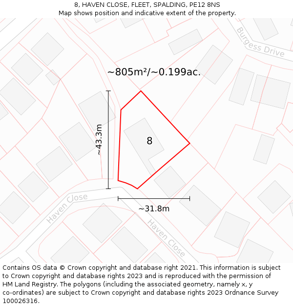 8, HAVEN CLOSE, FLEET, SPALDING, PE12 8NS: Plot and title map