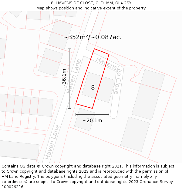 8, HAVENSIDE CLOSE, OLDHAM, OL4 2SY: Plot and title map