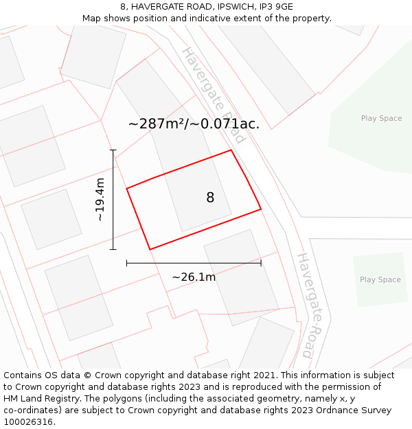8, HAVERGATE ROAD, IPSWICH, IP3 9GE: Plot and title map