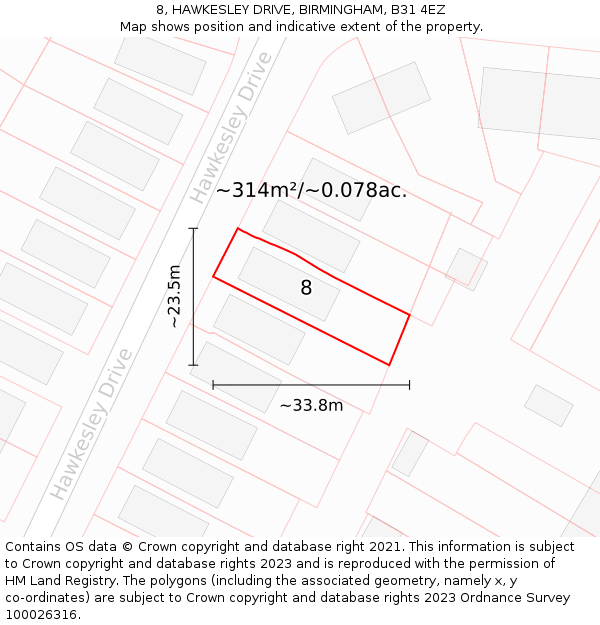 8, HAWKESLEY DRIVE, BIRMINGHAM, B31 4EZ: Plot and title map