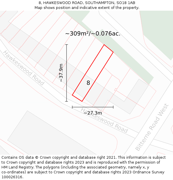 8, HAWKESWOOD ROAD, SOUTHAMPTON, SO18 1AB: Plot and title map