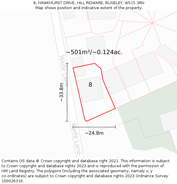 8, HAWKHURST DRIVE, HILL RIDWARE, RUGELEY, WS15 3RN: Plot and title map