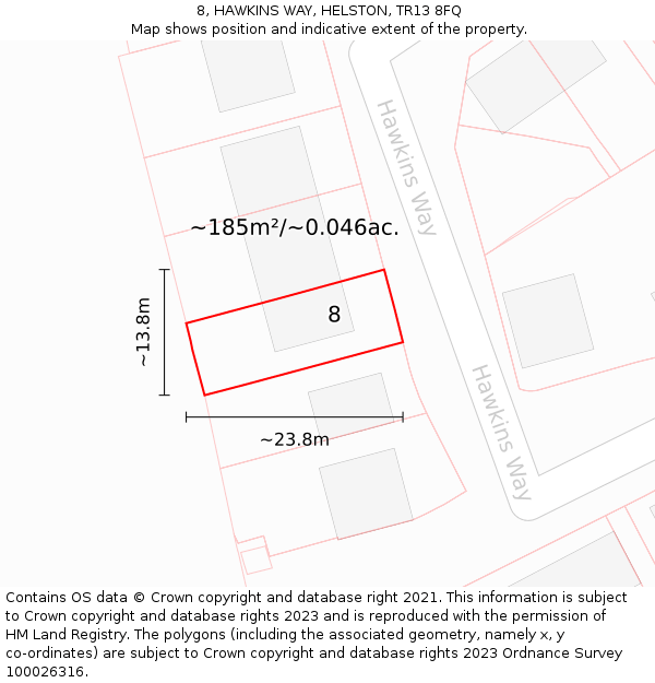 8, HAWKINS WAY, HELSTON, TR13 8FQ: Plot and title map