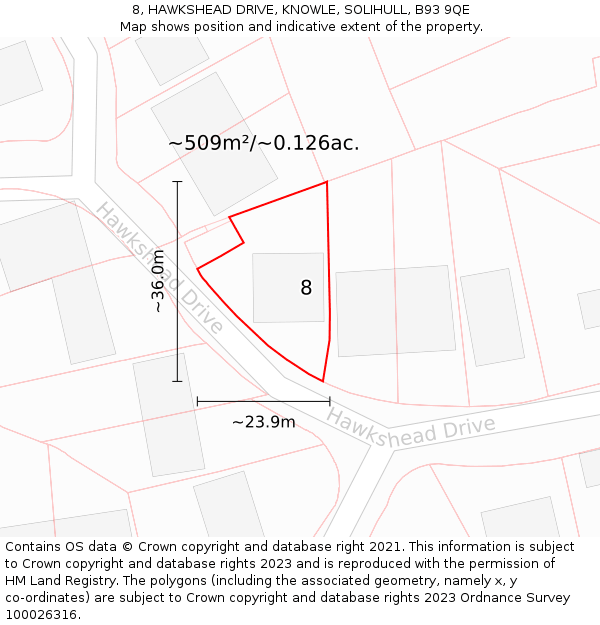 8, HAWKSHEAD DRIVE, KNOWLE, SOLIHULL, B93 9QE: Plot and title map