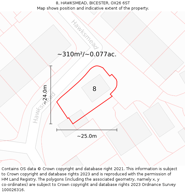 8, HAWKSMEAD, BICESTER, OX26 6ST: Plot and title map