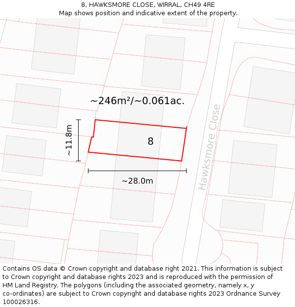 8, HAWKSMORE CLOSE, WIRRAL, CH49 4RE: Plot and title map