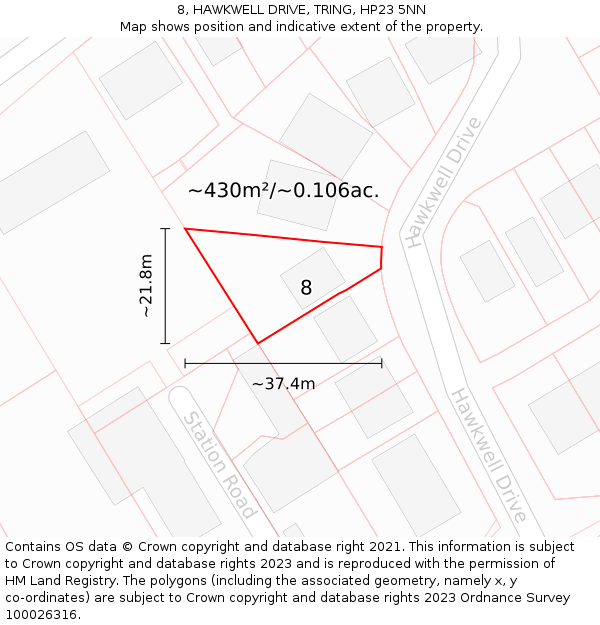 8, HAWKWELL DRIVE, TRING, HP23 5NN: Plot and title map