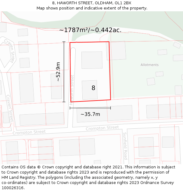 8, HAWORTH STREET, OLDHAM, OL1 2BX: Plot and title map