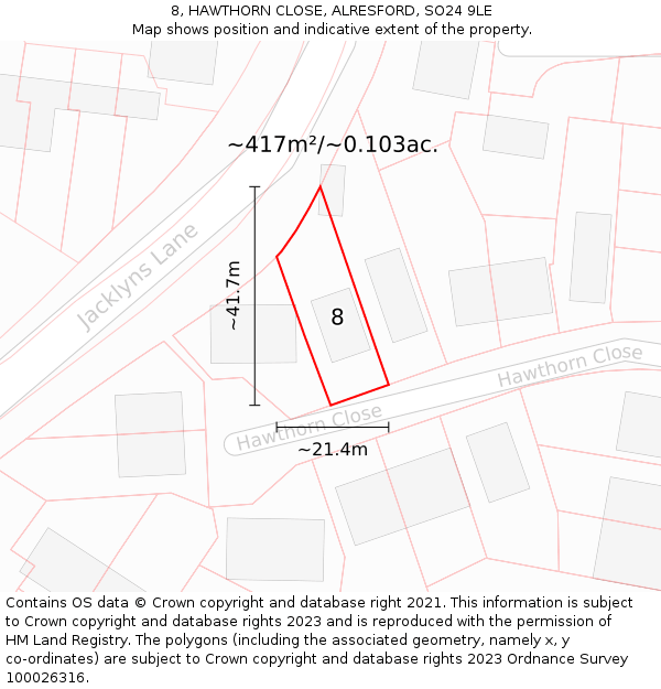 8, HAWTHORN CLOSE, ALRESFORD, SO24 9LE: Plot and title map