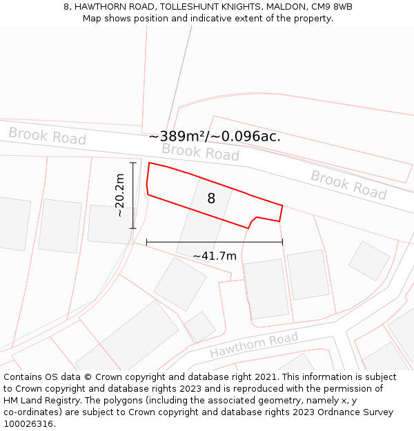 8, HAWTHORN ROAD, TOLLESHUNT KNIGHTS, MALDON, CM9 8WB: Plot and title map