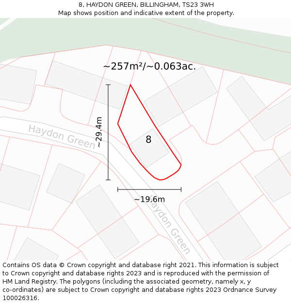 8, HAYDON GREEN, BILLINGHAM, TS23 3WH: Plot and title map