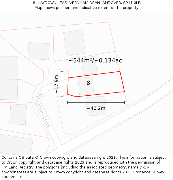 8, HAYDOWN LEAS, VERNHAM DEAN, ANDOVER, SP11 0LB: Plot and title map