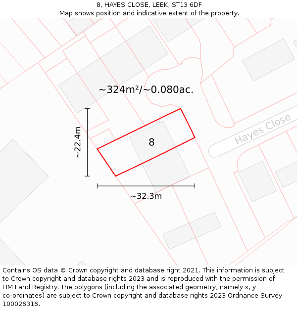 8, HAYES CLOSE, LEEK, ST13 6DF: Plot and title map