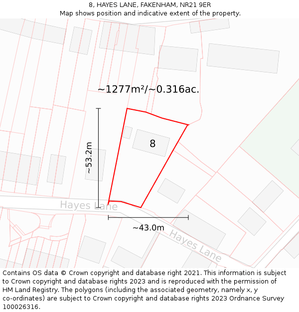 8, HAYES LANE, FAKENHAM, NR21 9ER: Plot and title map