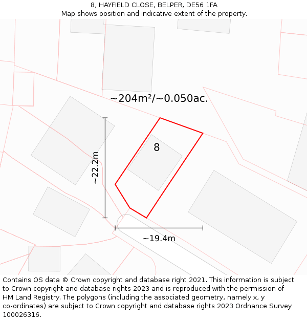 8, HAYFIELD CLOSE, BELPER, DE56 1FA: Plot and title map