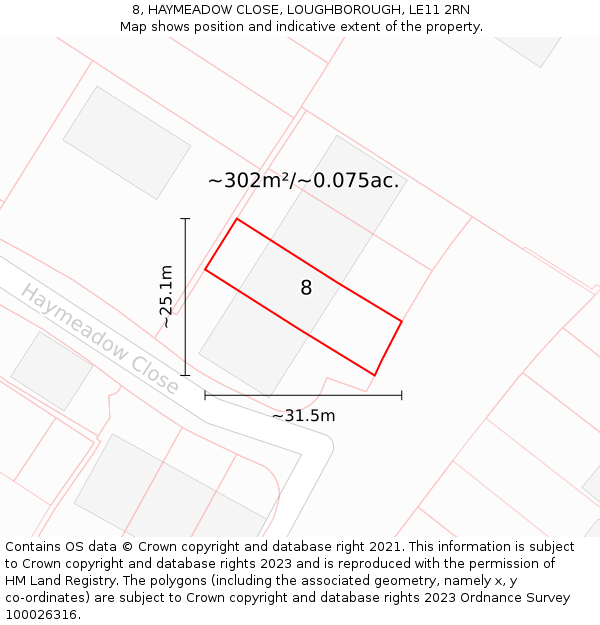 8, HAYMEADOW CLOSE, LOUGHBOROUGH, LE11 2RN: Plot and title map