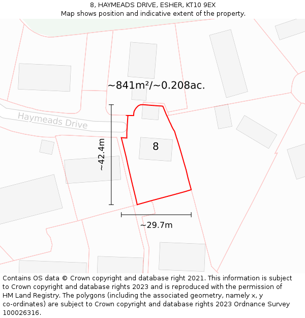 8, HAYMEADS DRIVE, ESHER, KT10 9EX: Plot and title map